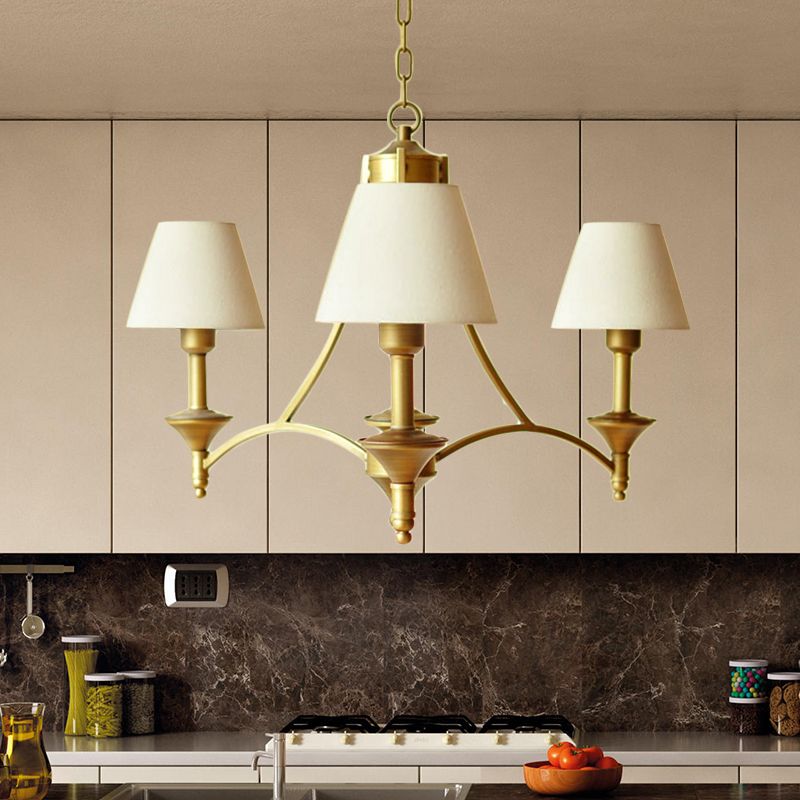 Lampada del lampadario in tessuto cono Luce tradizionale a 3 camere da letto Accensione a sospensione in verde/beige/grigio e blu