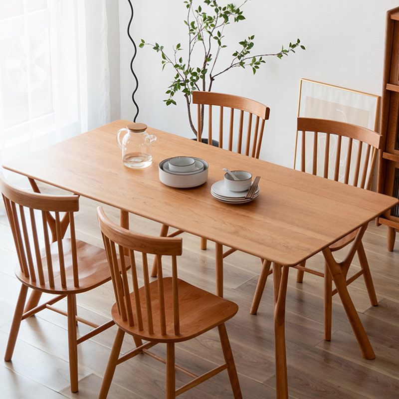 Mesa de comedor rectangular contemporánea, mesa de madera maciza con 4 patas para la cena de la cocina casera