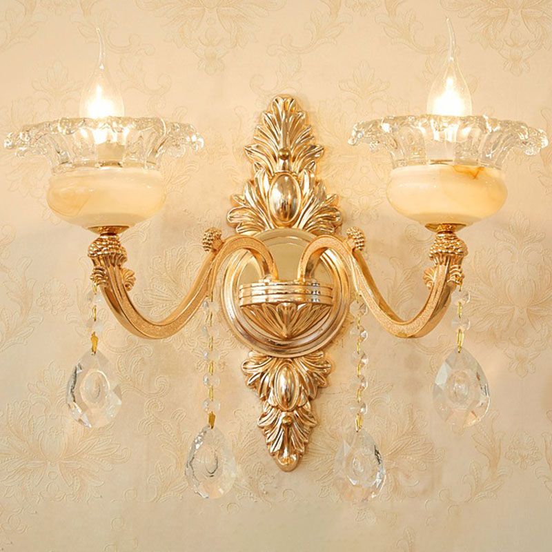 Glazen bloem wandmontage licht modernistische gouden wandlamp sconce met kristaldruppel