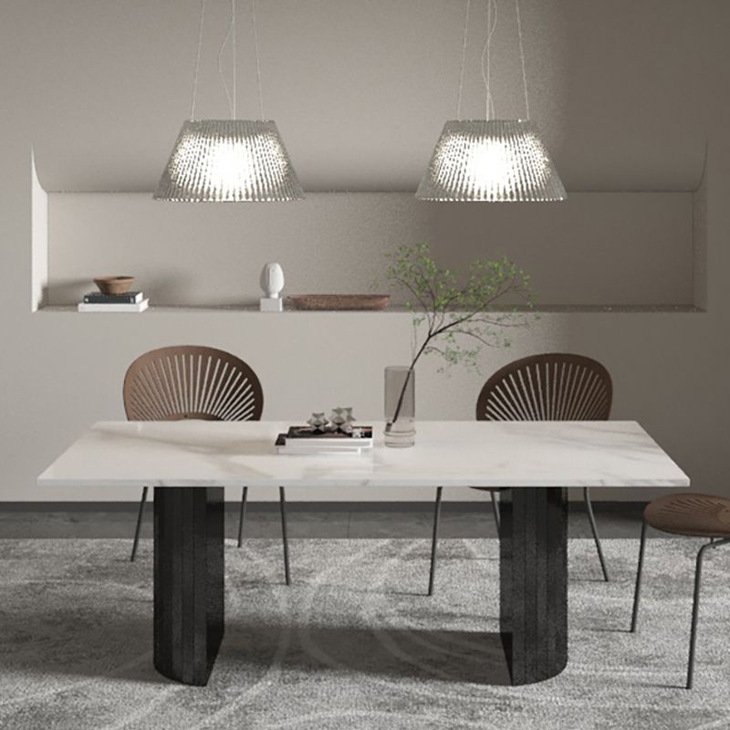 Metal Contemporary Double Pedestal Dining Table Sintered Stone Table for Dining Room