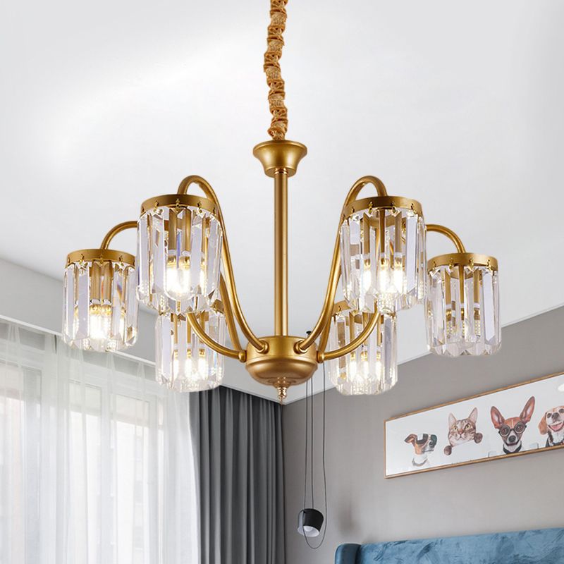 Post moderne cilinder hanger kroonluchter kristalprisma's 6/8 koppen woonkamer hangende verlichting in goud