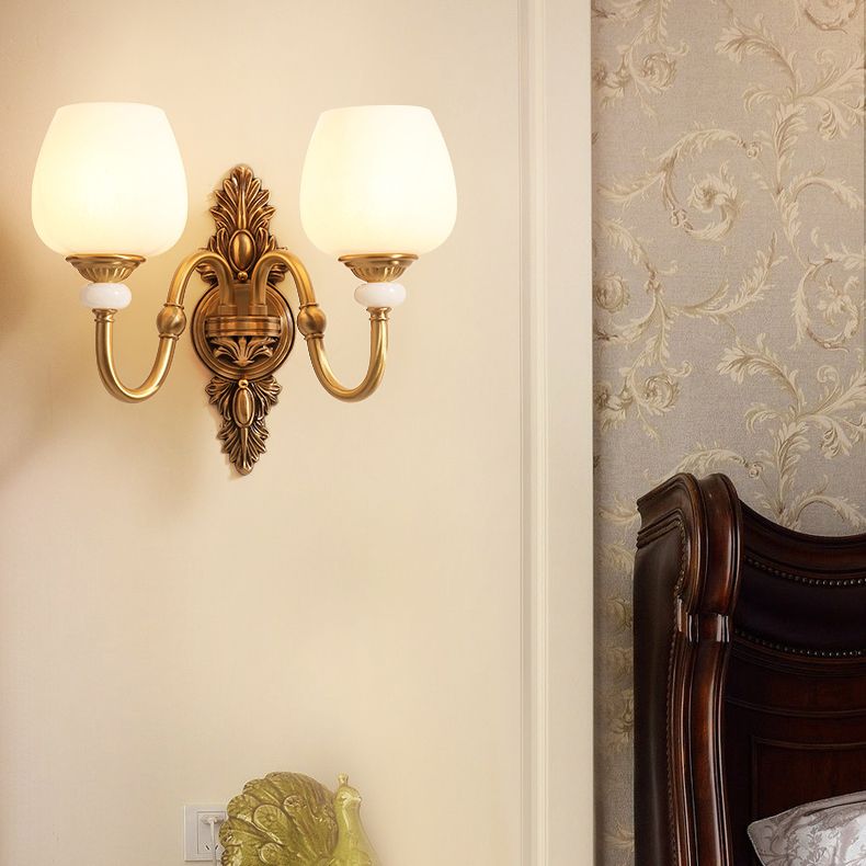 Copper Gold LED Wall Sconce in Modern Luxury Style Glass Indoor Wall Light with Jade Decoration