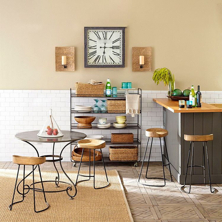 Modern Armless Backless Counter Stool Iron Cafe Bar Stool with Wooden Seat and Pedal