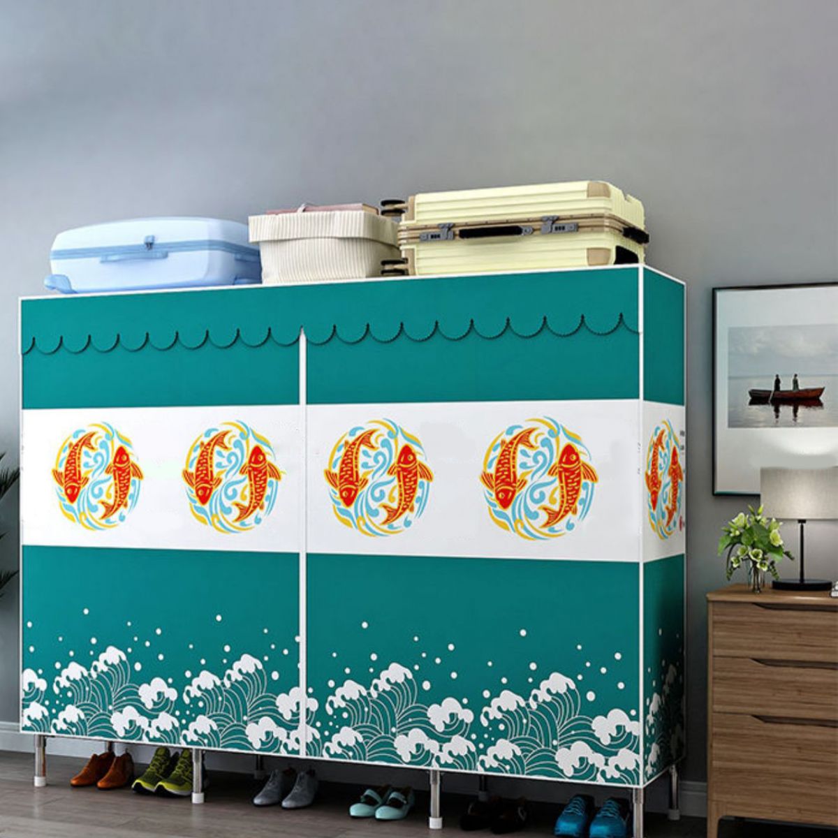 Modern Style Wardrobe Armoire Aluminum Alloy Frame Wardrobe Cabinet for Home