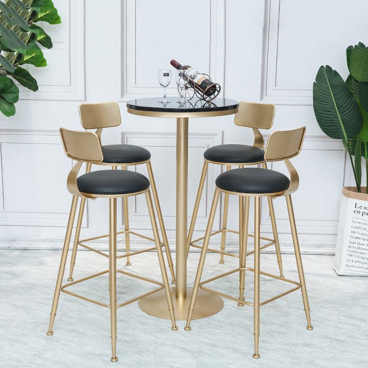 Bar Height Pub Table Glam Metal Pedestal Bar Table for Indoor