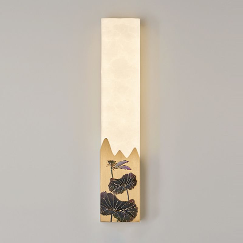 Modern Metal Wall Sconce Rectangle Shape Wall Light with Stone Shade for Living Room