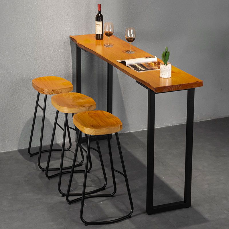 Industrial Rectangle Solid Wood Bar Table Set 1/4 Pieces Counter Table with High Stools
