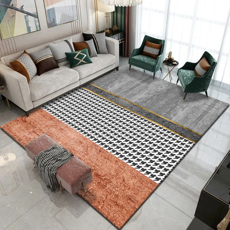 Orange Nordic Rug Polyester Modern Area Rug Non-Slip Backing Rug for Home Decor