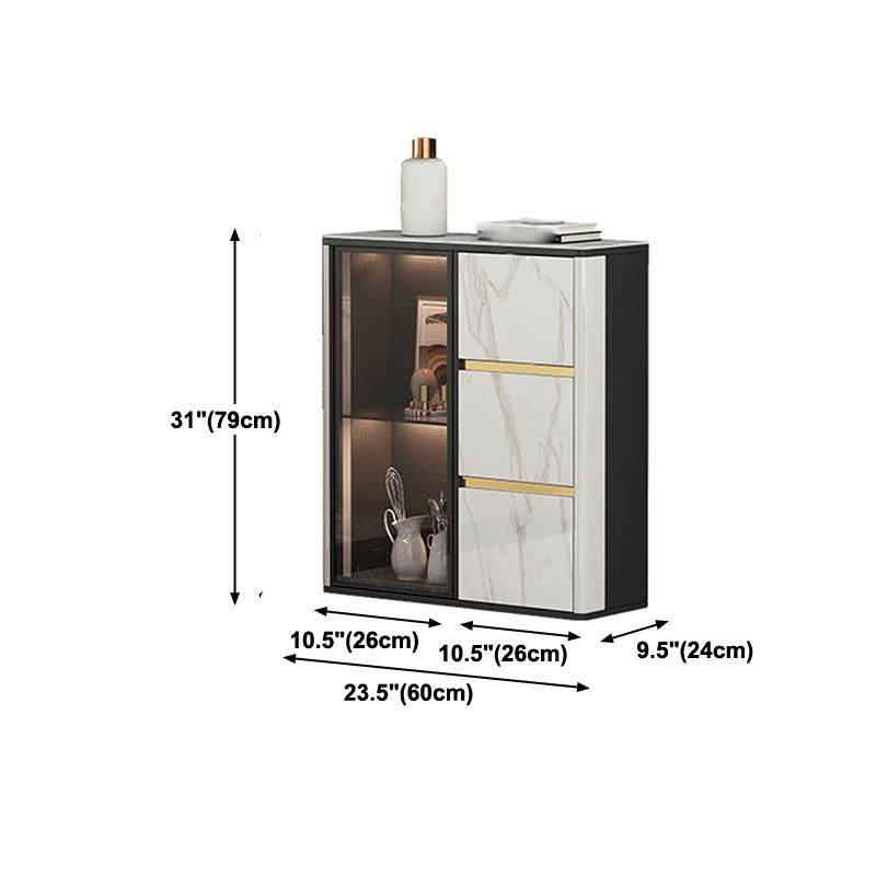 Glass Door Wood Sideboard Modern Credenza with Storage for Living Room