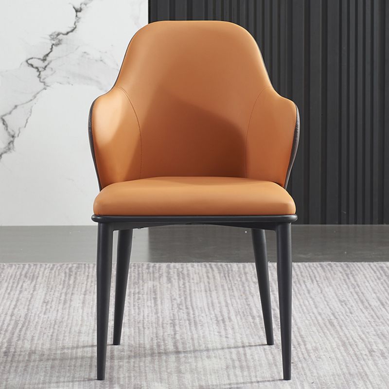 Modern Upholstered Dining Arm Chair Faux Leather and Metal Dining Chair