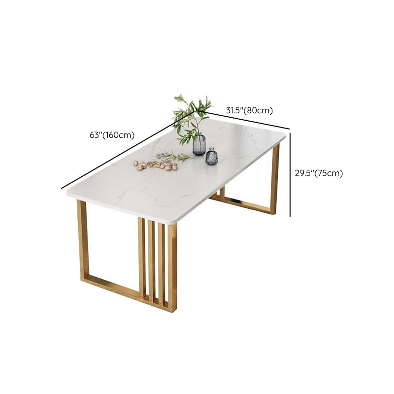 Rectangle Golden Base Dining Table Glam Stone Table for Kitchen