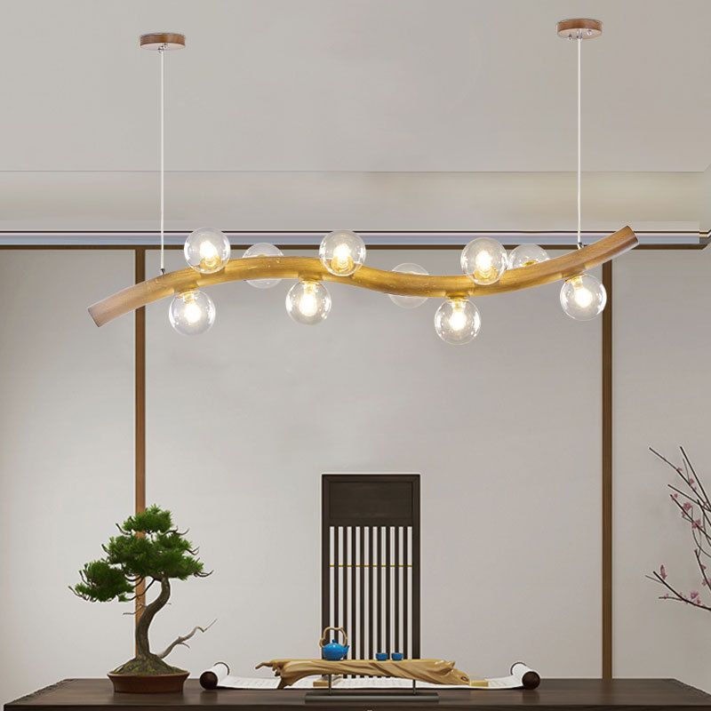 Contemporary 6/8/10-Light Brown Kitchen Island Lighting Wooden Island Pendant Lighting