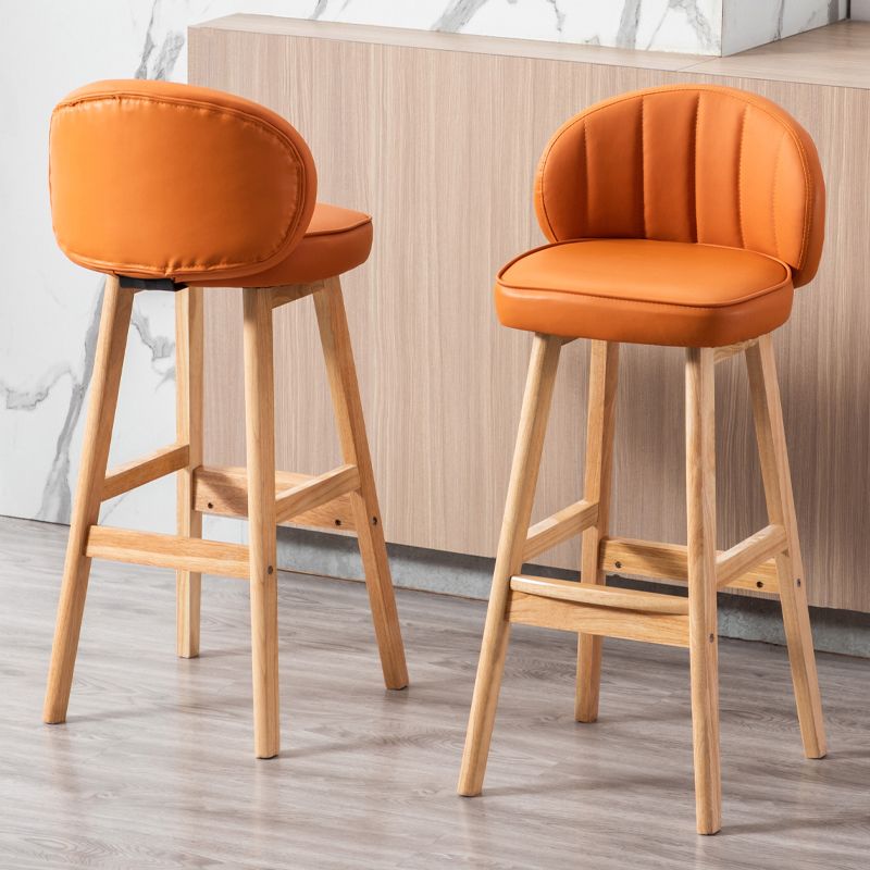 Industrial Solid Wood Bar Stools PU Leather Barstools with Low Back
