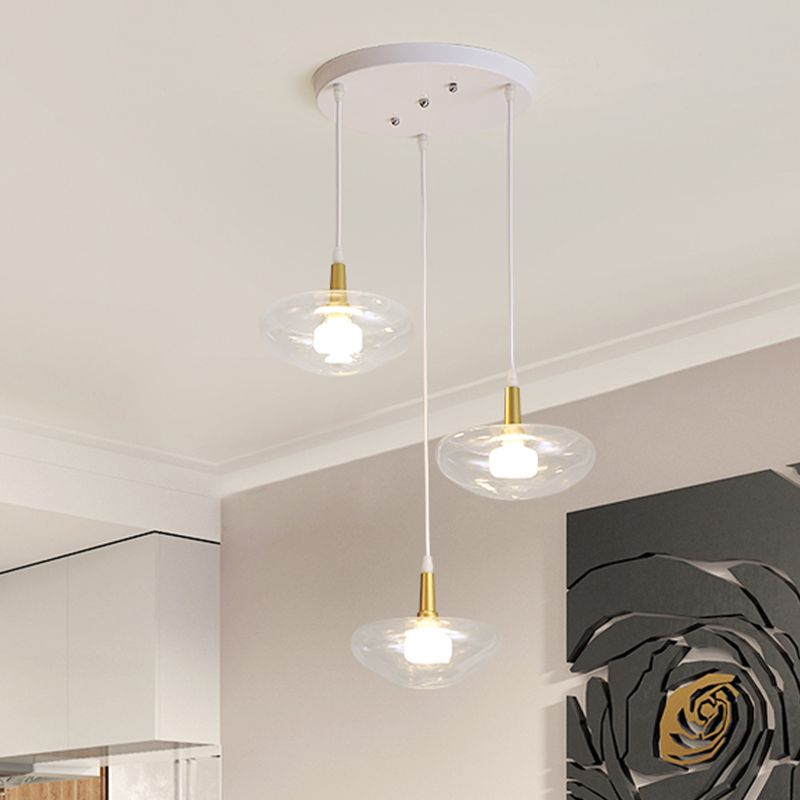 Vintage Oval Multi Light Chandelier Clear Glass 3 Bulbs Dining Room Suspended Pendant Lamp with Round/Linear Canopy