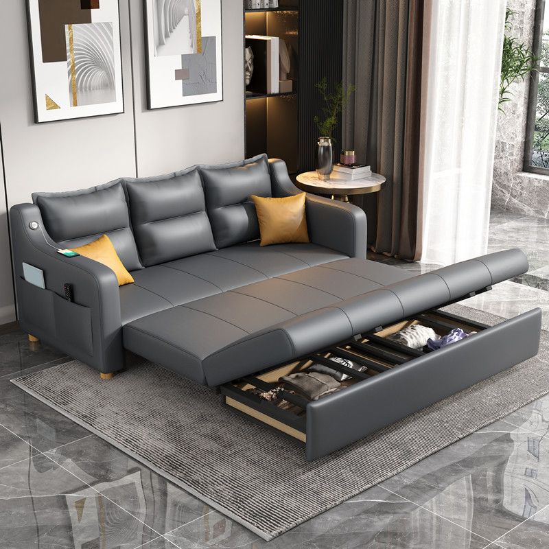 31" Wide Contemporary Futon Sofa Bed Gray Pillow Back Sleeper Sofa