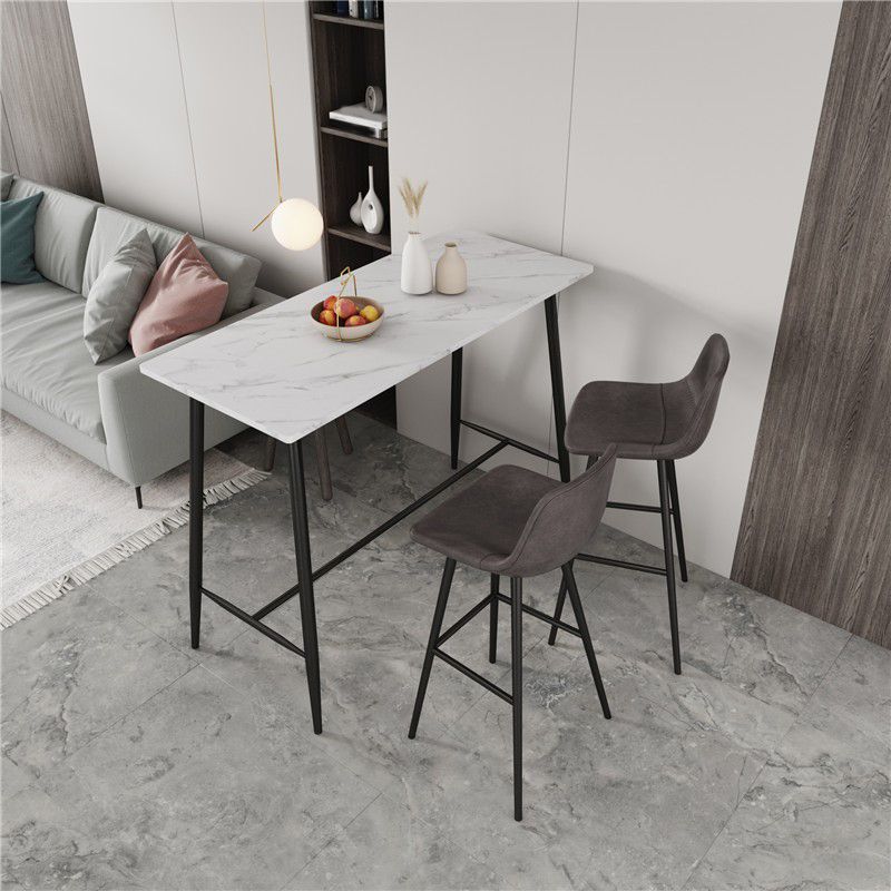 Modern Bar Table Set 1/2/3 Pieces Stone Rectangle Bar Set with Upholstered Stools