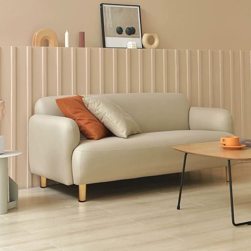 Cushioned Backrest Sponge Padded Fabric Beige/orange/dark Green Sofa