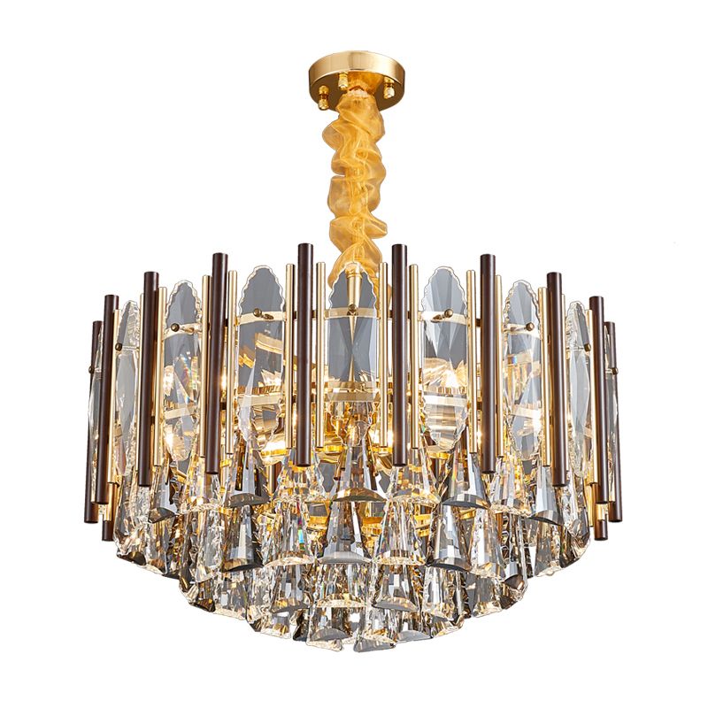Cylinder Pendant Chandelier Contemporary Crystal 6/9 Heads Black Ceiling Hanging Light, 19.5"/23.5" Wide