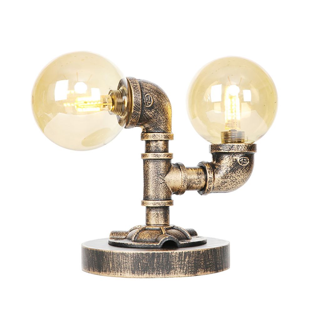 Tarea de sombra redonda de vidrio transparente/ámbar iluminación vintage estilo 2 luces lámpara de escritorio de cafetería en plata antigua/bronce