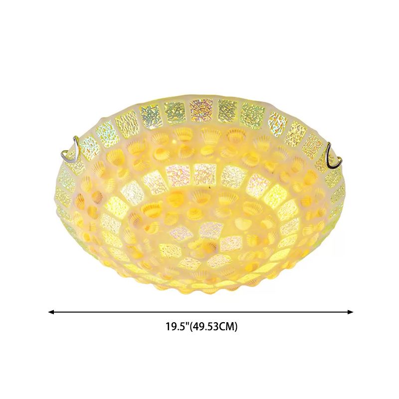 Mozaïeken Glazen Kom Inbouwlamp Mediterrane Gele Plafondlamp met Decoratieve Omhulsel voor Slaapkamer