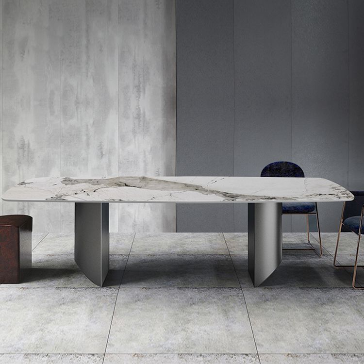 Mesa de comedor de piedra sinterizada para mesa rectangular de restaurantes con pedestal doble