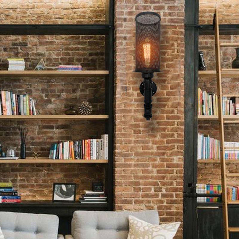 1 Light Metal Wall Lighting Industrial Black Wire Mesh Bedroom Sconce Lighting Fixture