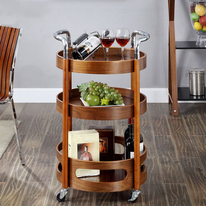 Solid Wood Prep Table Modern Rolling Kitchen Trolley with Wine Storage