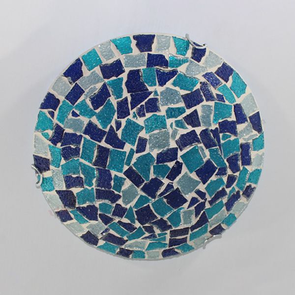 Plafonnier rond style Tiffany 12"/16" W en verre teinté, 1 ampoule, plafonnier encastré avec décor de coquille en bleu/bleu ciel