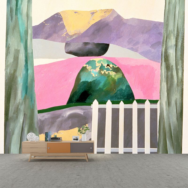 Mountain View Through Window Murals Artistry Water-Proof Bedroom Wall Decor, Personalized Size