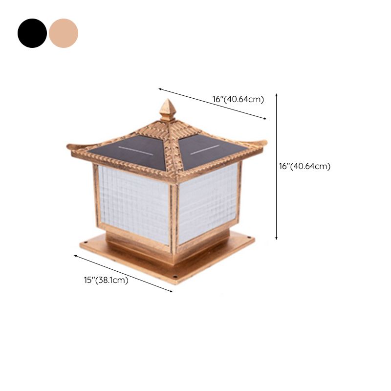 1-Light Pillar Lamp Square Solar Lighting Fixture with Glass Shade for Garden