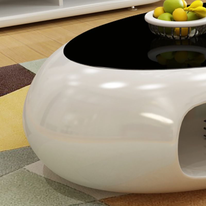 Modern Oval Coffee Table with Storage Shelf and Plastic Pedestal Base