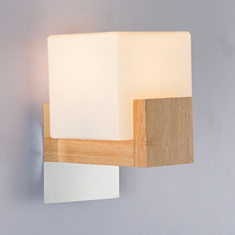 Modern Simple Wooden Wall Light Sconces Square Shape Wall Mounted Light
