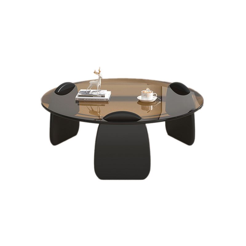 3 Legs Coffee Cocktail Table with Round Glass Top Contemporary