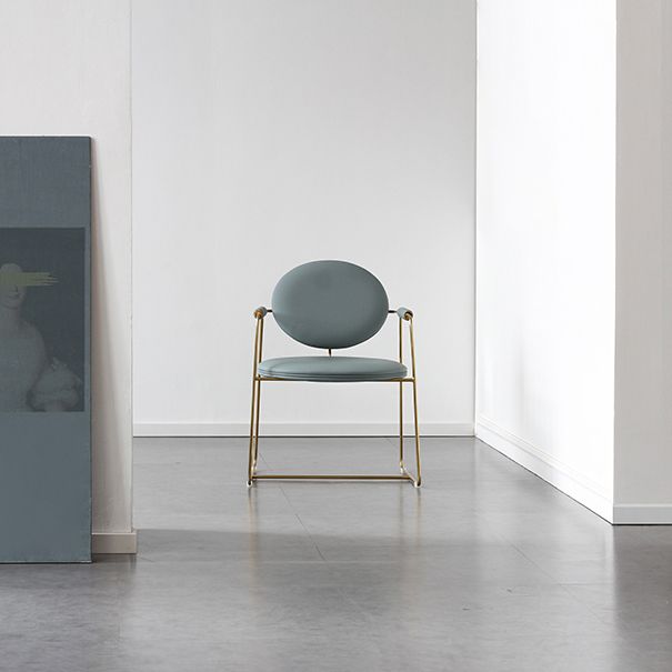 Oval Dining Arm Chair Faux Leather and Metal Dining Room Chair
