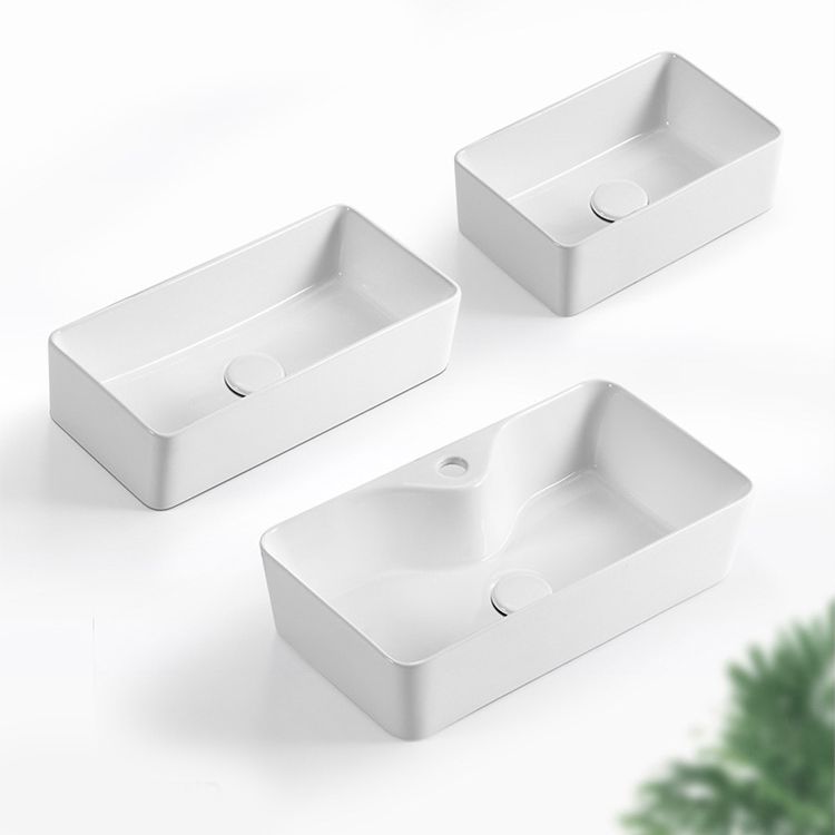 Modern Vessel Bathroom Sink Square Porcelain with Pop-Up Drain Wash Stand