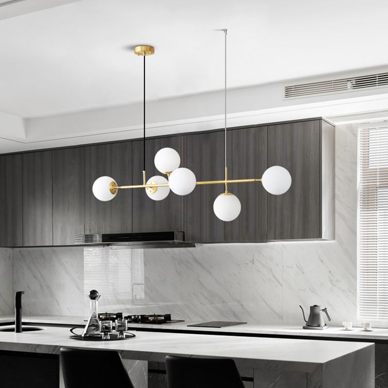 5/6-Light Metal Kitchen Island Lighting Modern Linear Ceiling Light in Gold