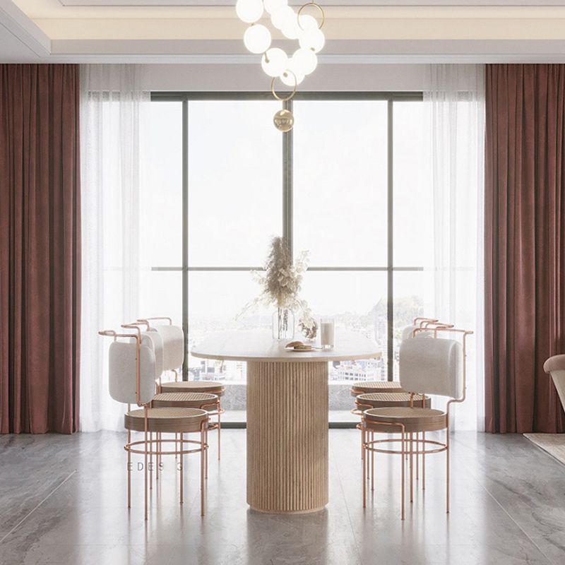 Mesa de comedor de color de madera redonda mesa de madera maciza moderna con pedestal doble