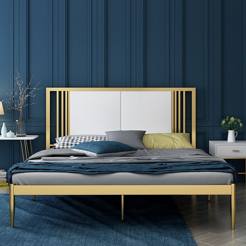 Glam Metal Standard Bed Rectangular Bed with Custom Gold Leg