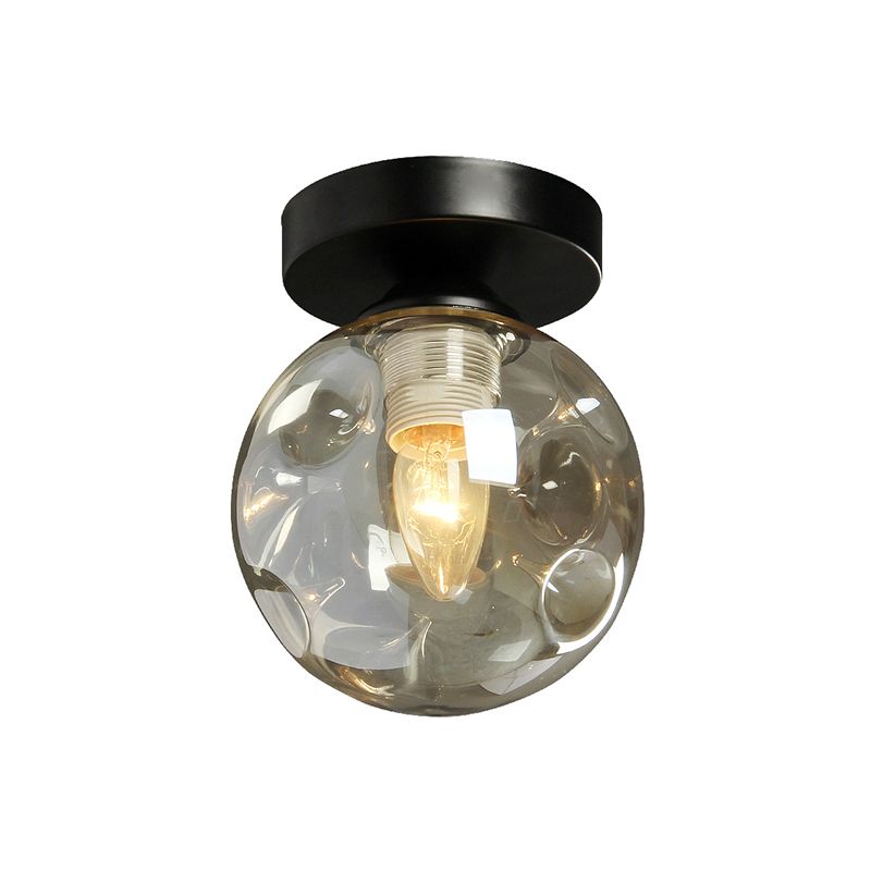 Sphere Shape Flush Light Modern Style Glass 1 Light Flush Ceiling Light in Black / Amber