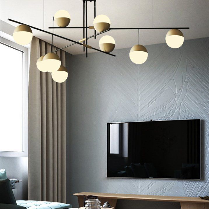 Gold Nut Shaped Suspension Light Nordic White Glass Island Ceiling Light for Living Room