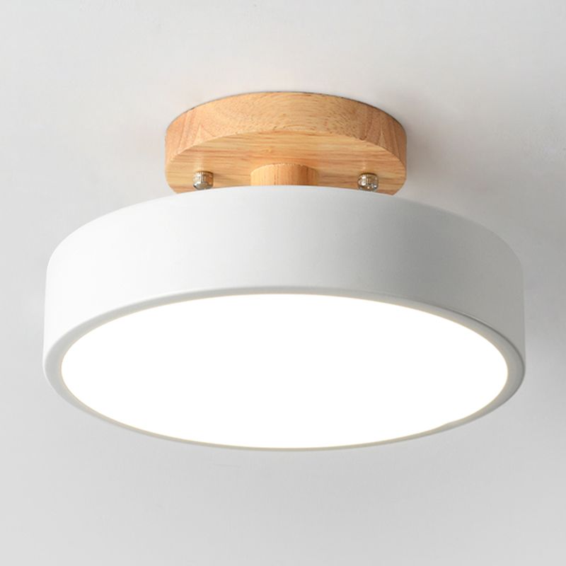 LED Round Semi Flush Nordic Metal and Wood Ceiling Semi Flush in 5 - Colors