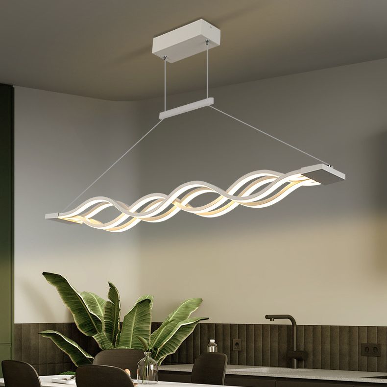Linear Island Lighting Contemporary Metal Chandelier Light in White