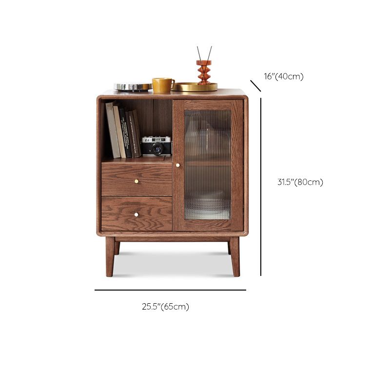 Glass Paned Living Room Solid Wood Standard Accent Cabinet with Shelves