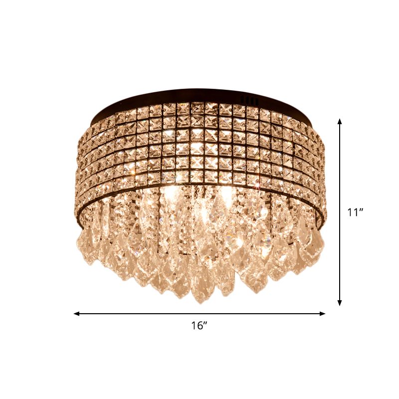 Black Drum Flushmount Lampada Moderna 5 Teste Crystal Embedded Flush Massimale Light Fixture con Droplet