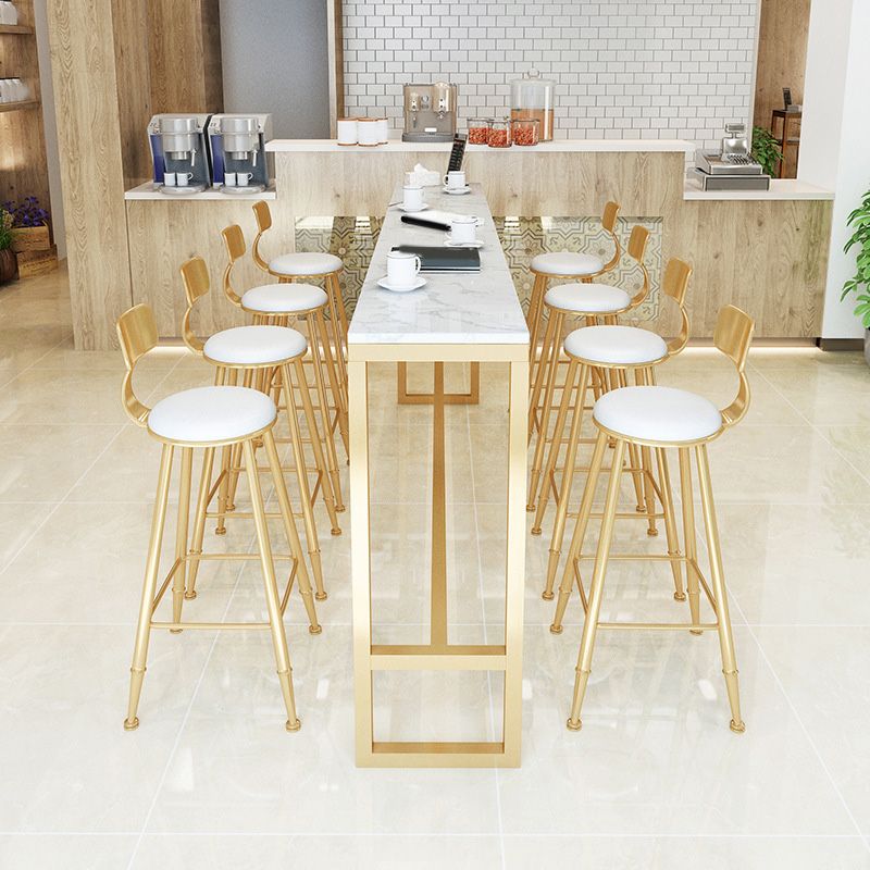 Glam Bar-height Table White Faux Marble Top Fixed Pub Table for Patio