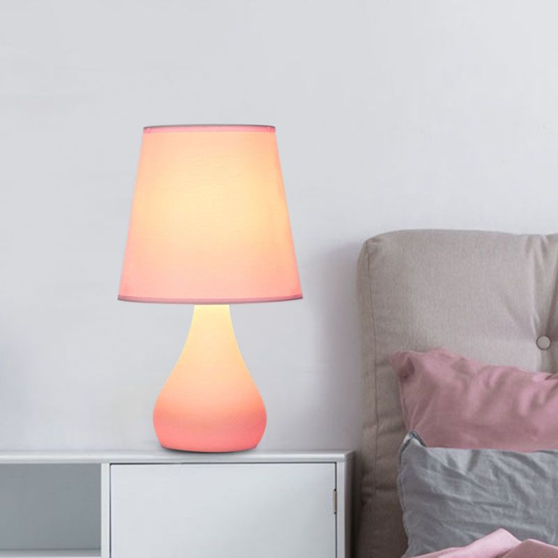 Lampada da tavolo con urna in ceramica stile nordico a 1 testa lampada da lettura notturna blu/rosa con paralume in tessuto
