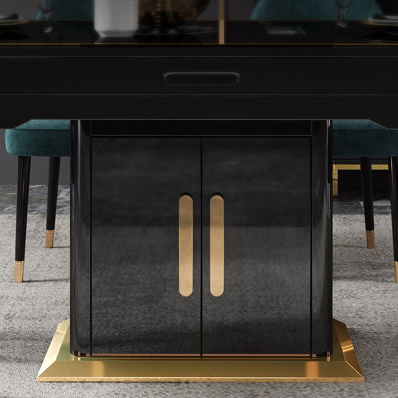 Modern Collapsible Glass Desktop Dining Table with Lockers for Dining Room