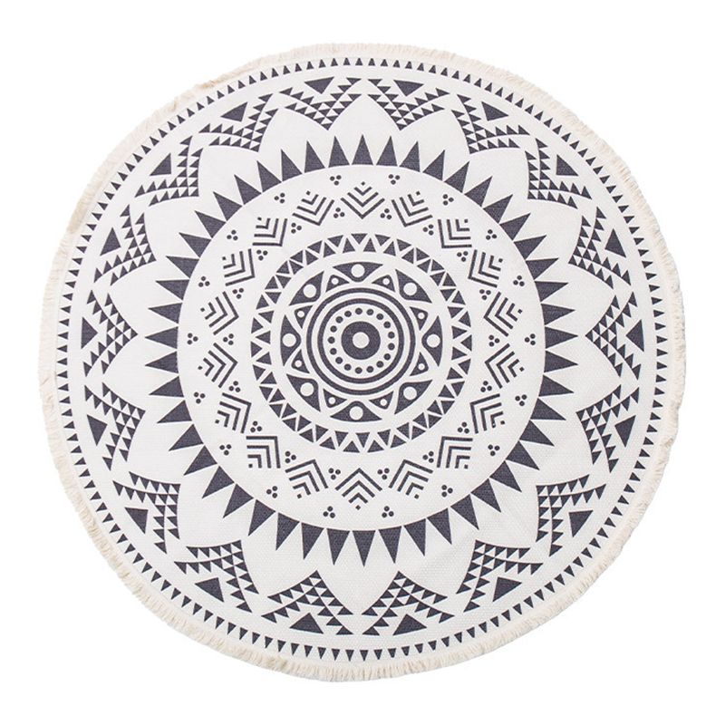 Eenvoudig gebied Tapijt tribal print ronde tapijt wasbaar wastafel katoenen blend vloerkleed met rand