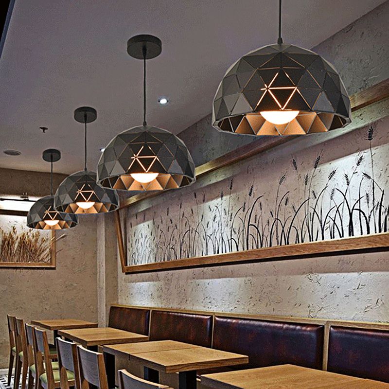 Lampada a soffitto a cupola a cupola in stile nordico 12 "/14" W 1 illuminazione a sospensione metallizzata in nero/bianco per caffetteria