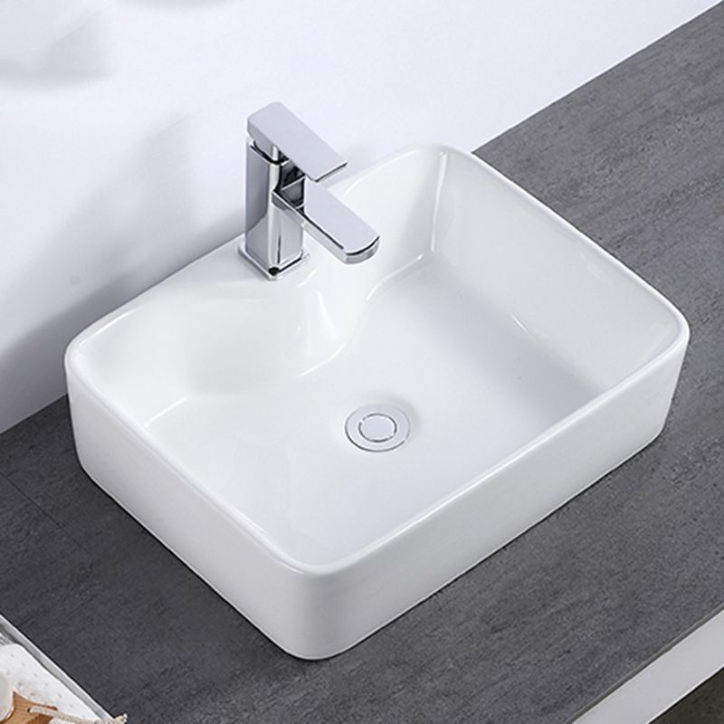 Modern Bathroom Sink Single Faucet Hole Porcelain Rectangular Vessel Bathroom Sink